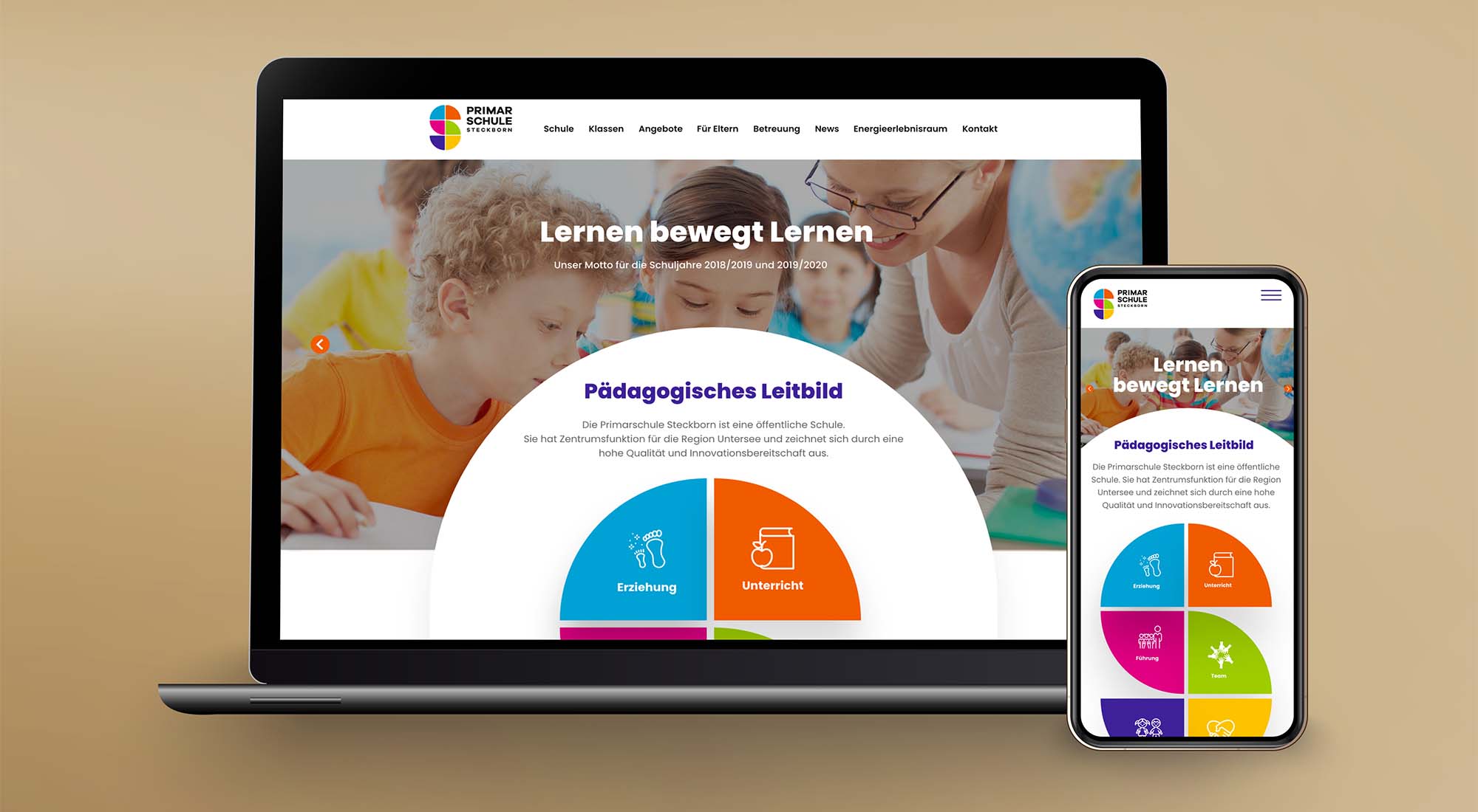 Website ersellen lassen Desktop und kleinere Mobilephone Ansicht der Startseite der Schule Steckborn