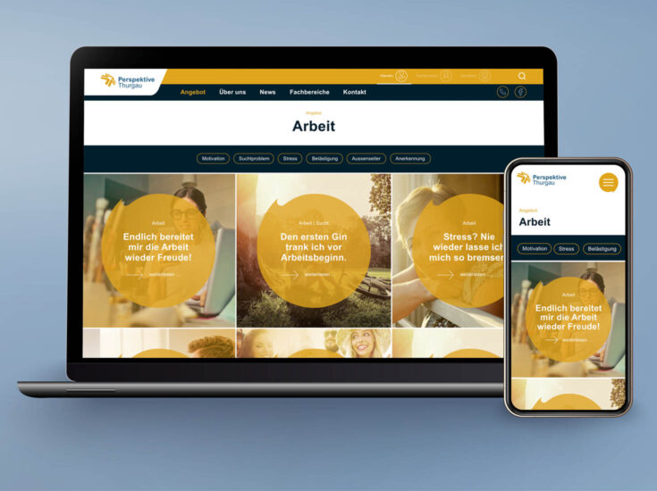 Website Relaunch Einblick auf Desktop- und Mobile Version der neuen Website von Perspektive Thurgau