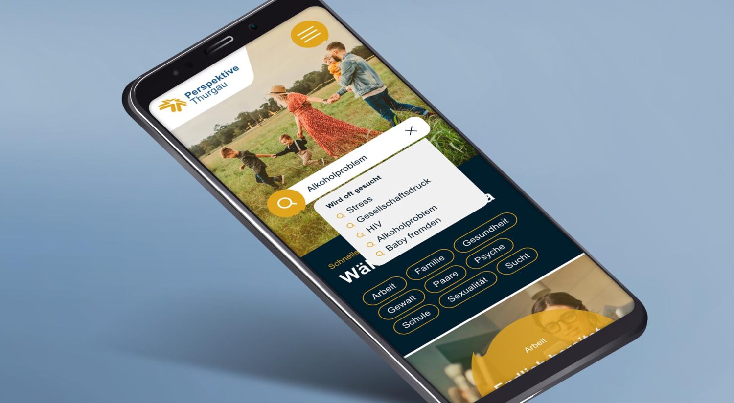 Website Relaunch Referenz der Seite Perspektive Thurgau Travel auf einem Mobile Device