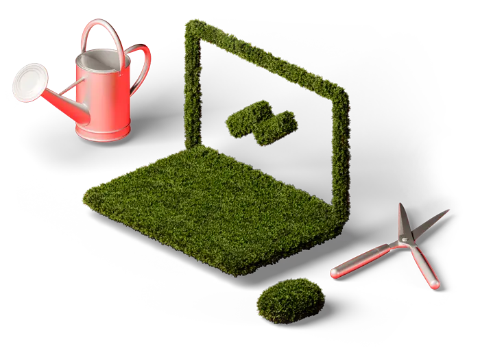Symbolbild Gartenbau-Marketing mit Laptop aus Pflanzen