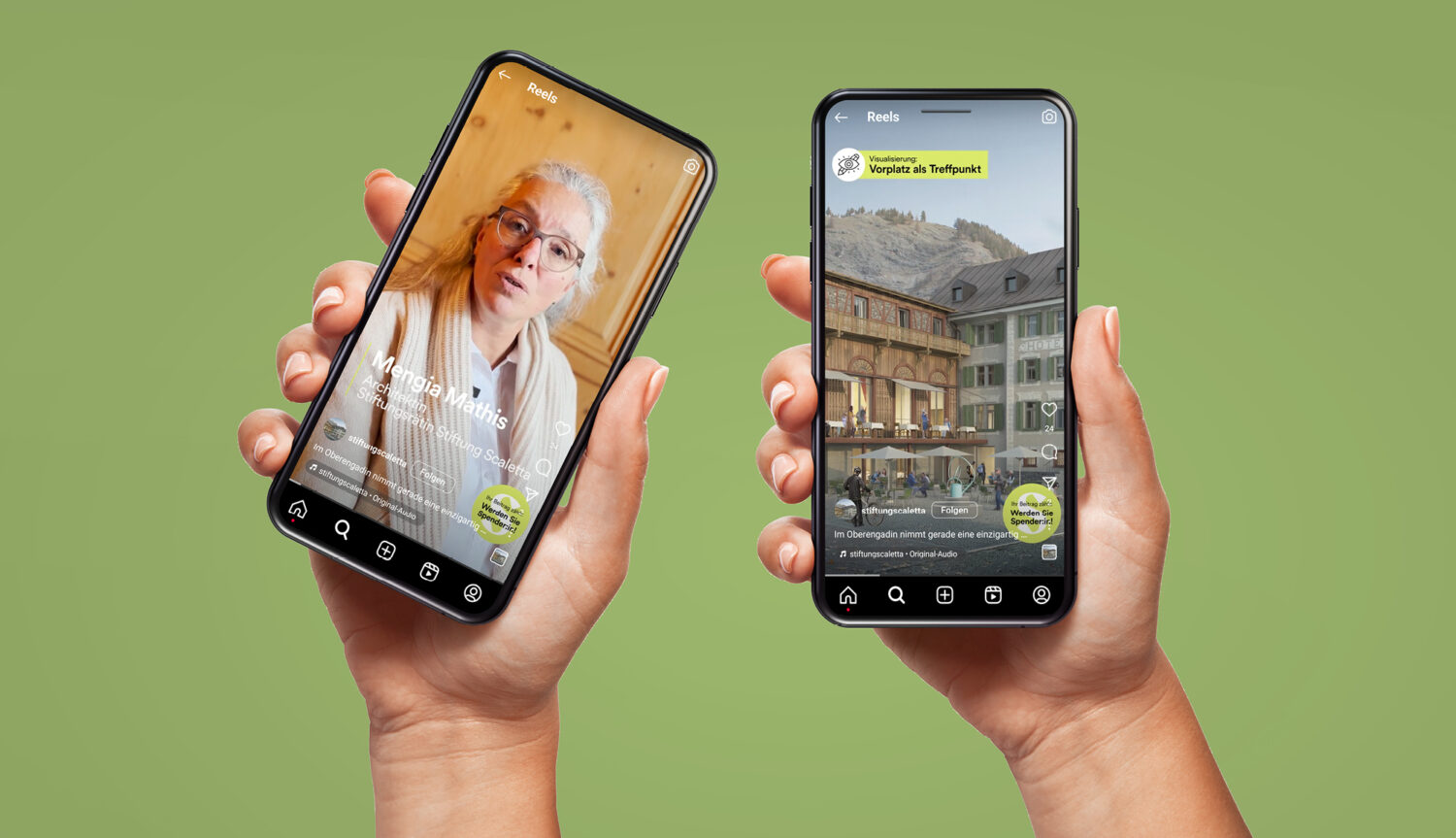 Die Video-Kampagne auf Instagram. Ein Video aus unserer Kampagne für die Stiftung Scaletta auf einem Smartphone.