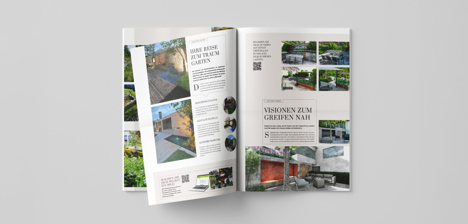 Auf den individuellen Seiten zeigen die Partner Projekte und ihre individuellen Themen. Ein aufgeklapptes Gartenmagazin.