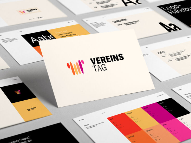Das Logo und die Farben des Corporate Designs des Vereins «Vereinstag» stehen für Vielfalt und Zusammenhalt. Das Logo und Corporate Design des Vereins «Vereintag».